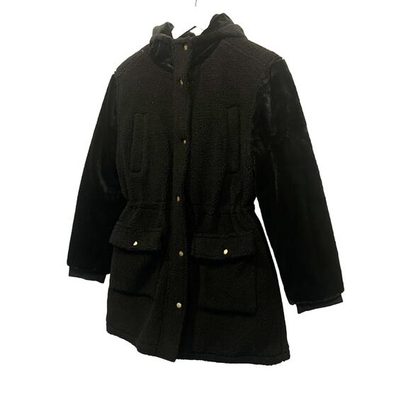 Eden Society Sherpa Faux Fur Sleeves & Hooded Jacket Black Womens Medium - Picture 8 of 12